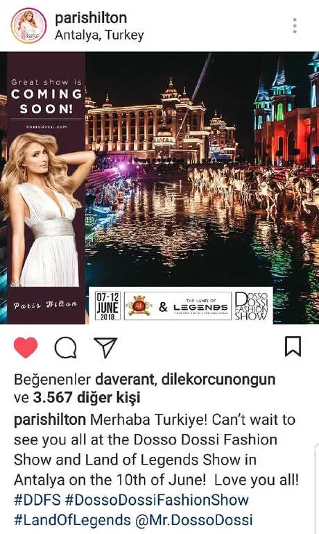Paris Hilton'dan 'Merhaba Türkiye' Mesajı Paris Hilton'dan 'Merhaba Türkiye' Mesajı
