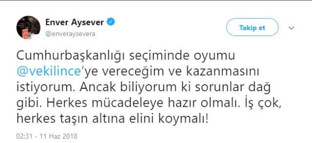 Enver Aysever: Muharrem İnce'ye Oy Vereceğim