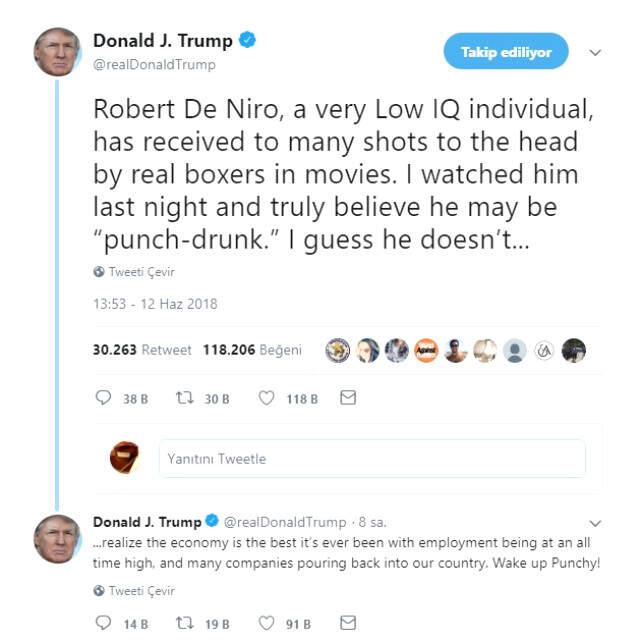 Trump'tan Robert de Niro'ya: Uyansana Sarhoş!