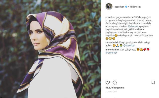 Ece Erken Arkadaşının Eşarp Markası İçin Tesettürlü Pozlar Verdi