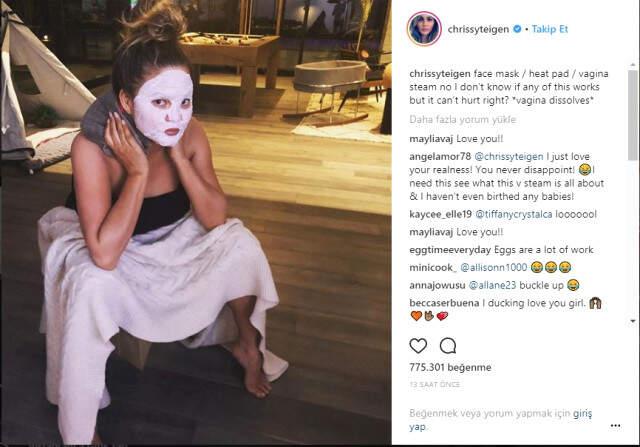 Ünlü Model Chrissy Teigen, Cinsel Organına Buhar Uyguladığı Anın Fotoğrafını Paylaştı