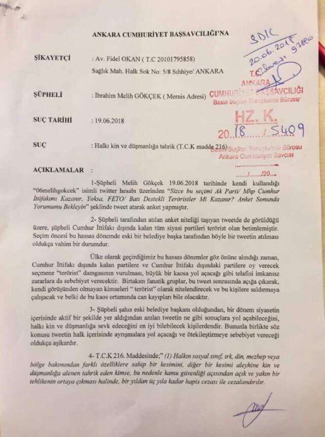 CHP'den Melih Gökçek'in Terörist Anketine Suç Duyurusu!