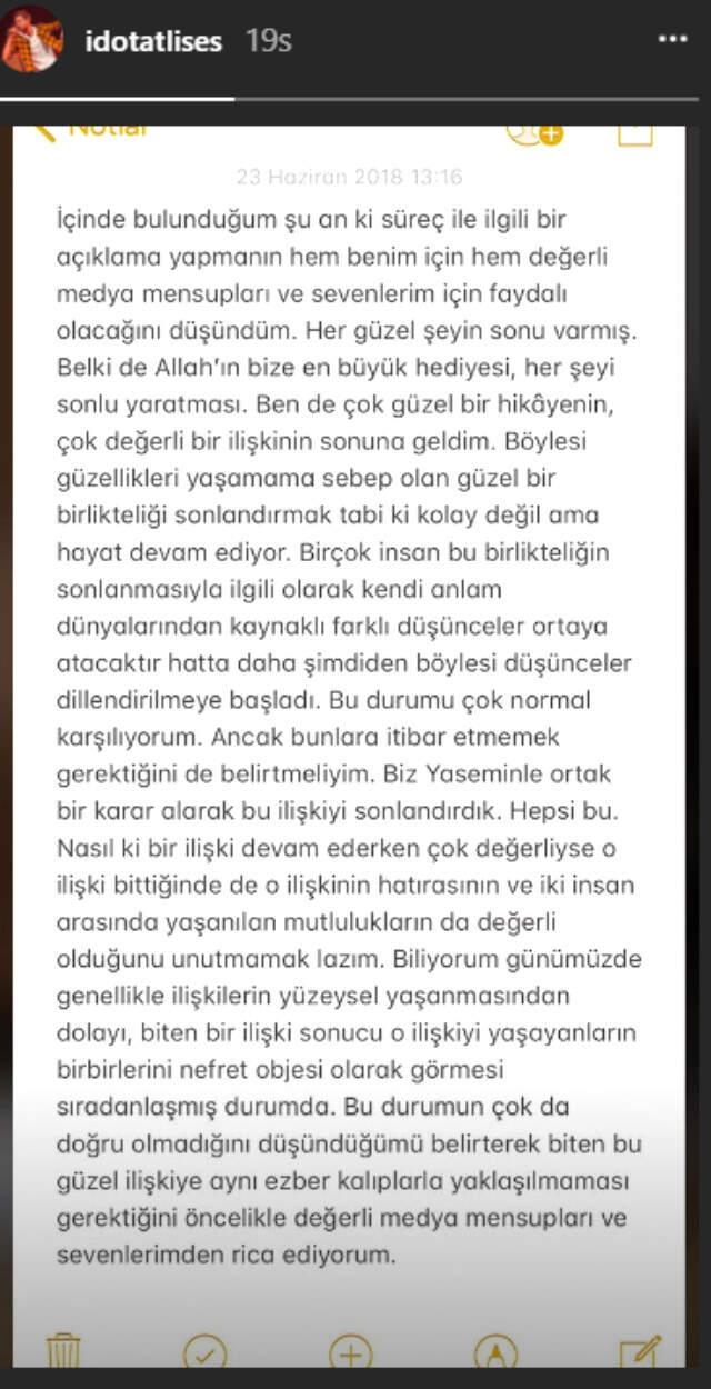 İdo Tatlıses ve Yasemin Şefkatli Ayrıldı