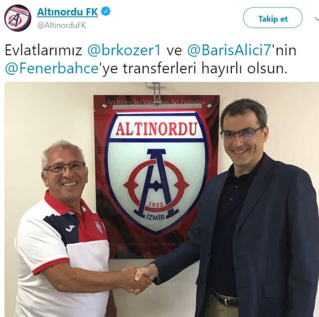 Altınordu, Berke Özer ve Barış Alıcı'nın Fenerbahçe'ye Transferini Duyurdu