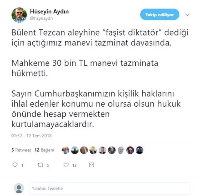 Bülent Tezcan'a Cumhurbaşkanı Erdoğan'a Hakaretten 30 Bin TL'lik Ceza