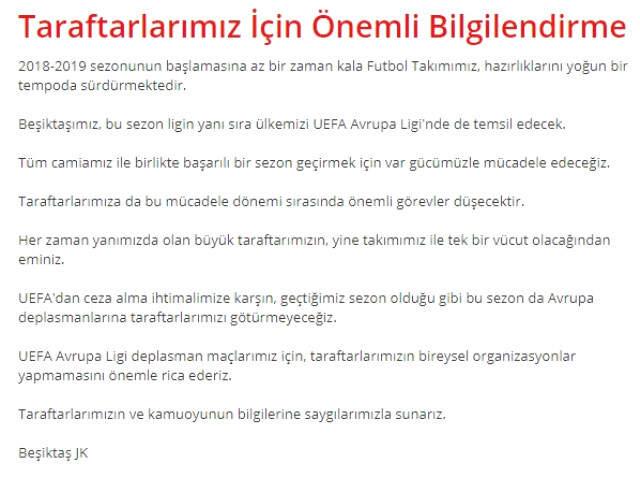 Beşiktaş, Avrupa Ligindeki Deplasman Maçlarına Taraftar Götürmeyecek