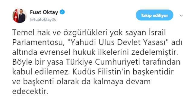 Başkan Yardımcısı Fuat Oktay: Kudüs Filistin'in Başkentidir