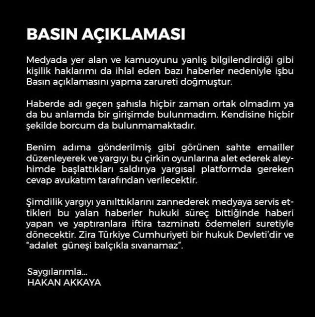 Hakan Akkaya İcralık Olduğu Yönündeki Haberleri Yalanladı