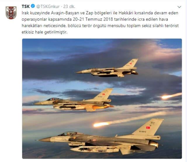 Son Dakika! Kuzey Irak'a Düzenlenen Hava Harekatında 8 Terörist Etkisiz Hale Getirildi