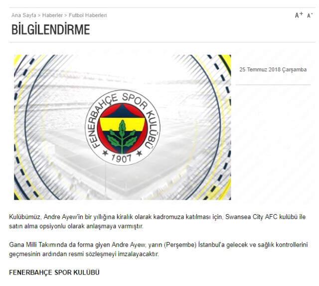 Son Dakika! Fenerbahçe, Swensea'den Andre Ayew'i Kiraladığını Açıkladı