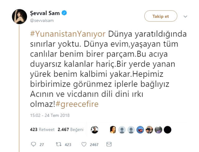 Ünlüler, Sosyal Medyada Yunanistan Yangınına Sessiz Kalmadı