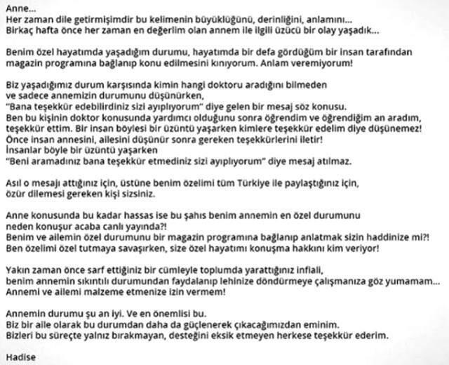 Hadise Annesinin İntihar Haberlerini Doğrulayan Nur Yerlitaş'a Ateş Püskürdü