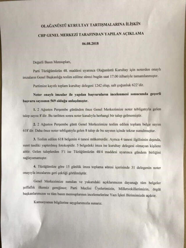 Son Dakika! CHP'de Kurultay için Yeterli İmza Toplanamadı!
