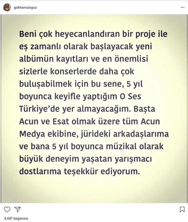 O Ses Türkiye'nin En Sevilen Jürisi Gökhan Özoğuz, Yeni Sezonda Jüri Koltuğunda Olmayacağını Duyurdu