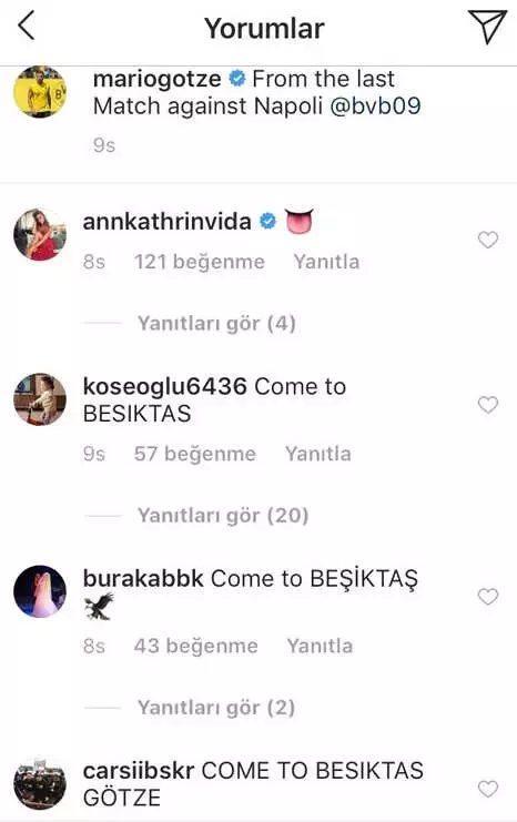 Beşiktaşlı Taraftarlar, Mario Götze'yi Mesaj Yağmuruna Tuttu: Bize Gel Beşiktaşlı Taraftarlar, Mario Götze'yi Mesaj Yağmuruna Tuttu: Bize Gel