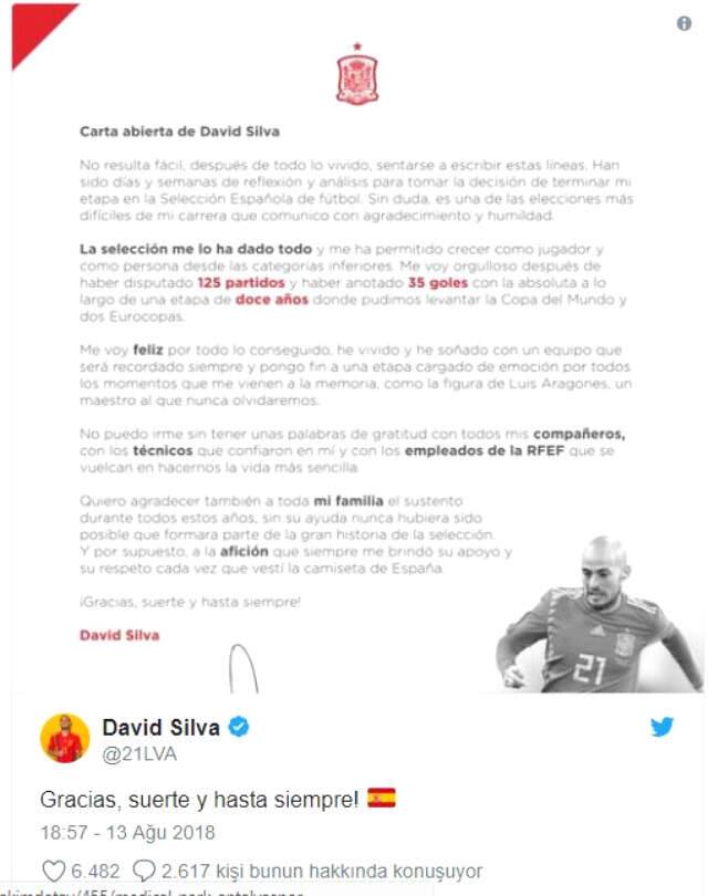 David Silva, İspanya Milli Takımı'nı Bıraktı