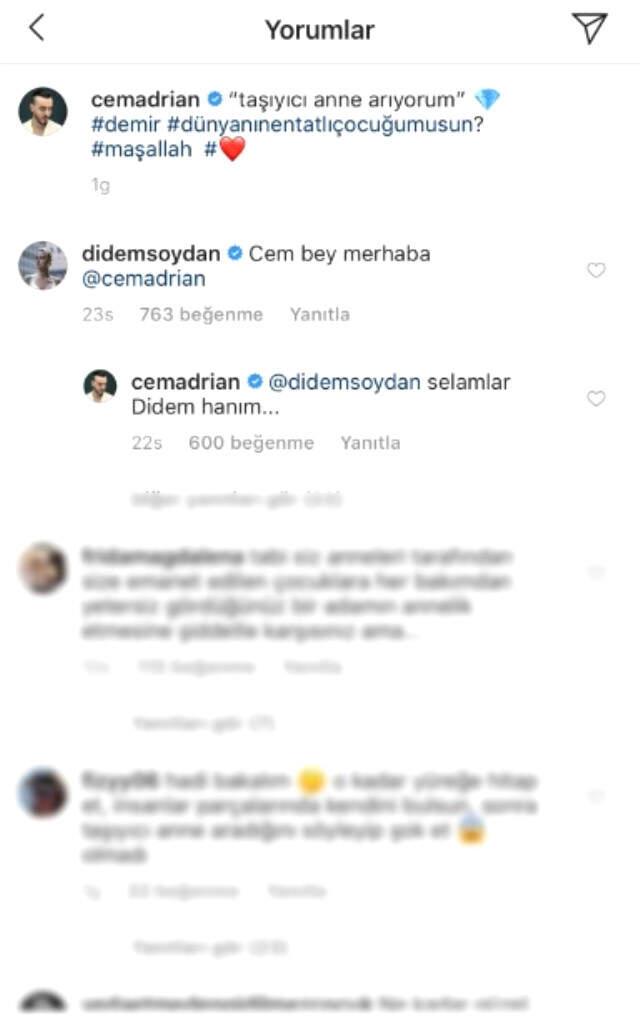 Didem Soydan, Cem Adrian'ın 'Taşıyıcı Anne Arıyorum' Paylaşımına Tepkisiz Kalmadı