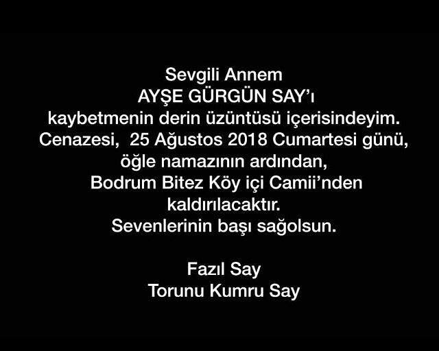 Ünlü Müzisyen Fazıl Say'ın Annesi Vefat Etti