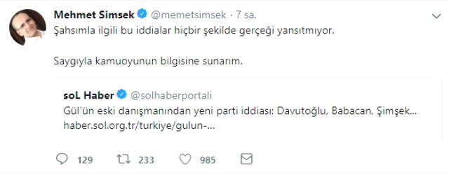 Ankara Kulislerini Sallayan Yeni Parti İddiasına Eski Bakan Mehmet Şimşek'ten Yanıt Geldi