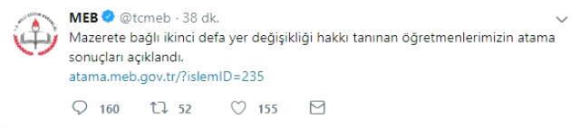 MEB Öğretmenlerin Mazerete Bağlı Ek Yer Değiştirme Sonuçlarını Açıkladı