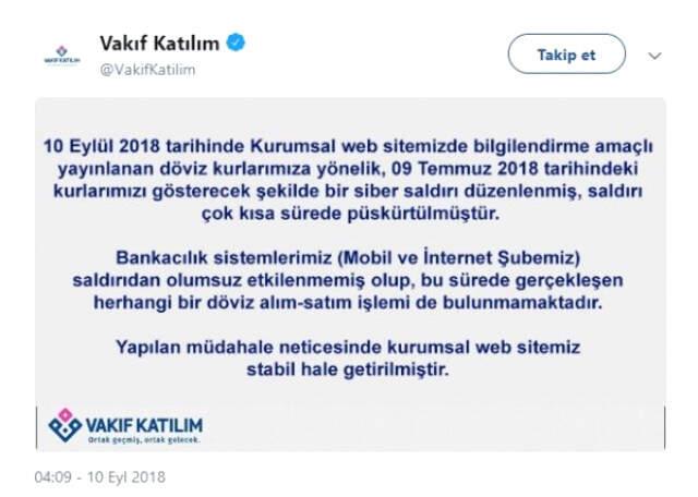 Vakıf Katılım Bankası'na Siber Saldırı! Dolar Kuru 4,55 Bandına Düştü
