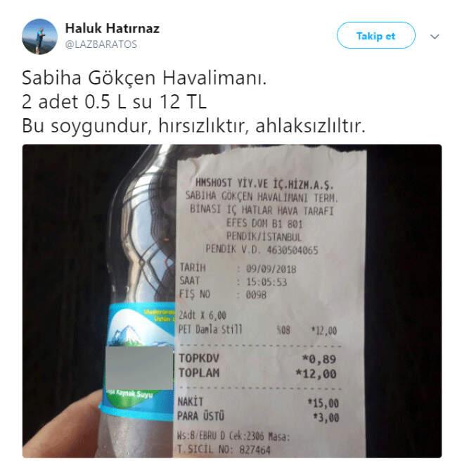 Havaalanından Aldığı 0,5'lik Suya 6 Lira Ödeyen Vatandaş Duruma Tepki Gösterdi