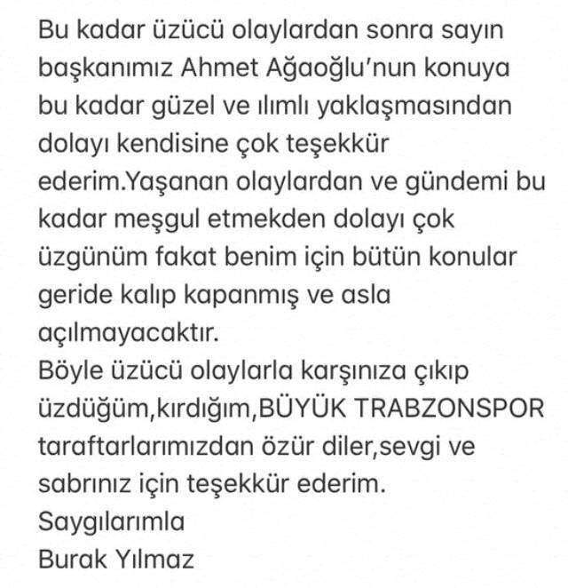 Burak Yılmaz, Trabzonspor Taraftarından Özür Diledi