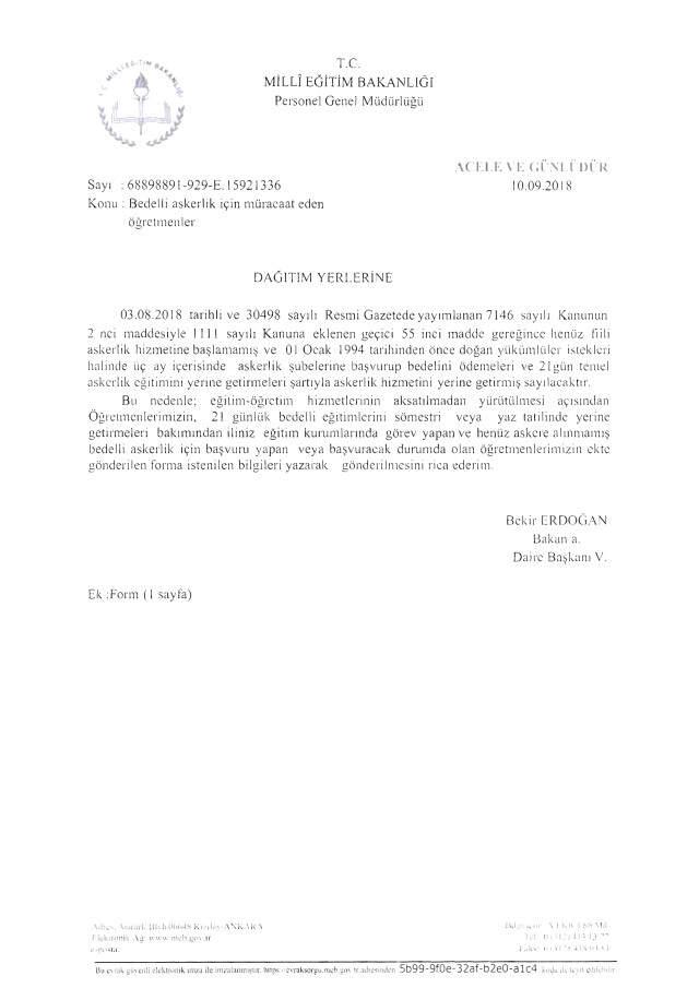 Öğretmenler, Yarıyıl ve Yaz Tatilinde Bedelli Askerlik Yapabilecek Milli Eğitim Bakanlığı, eğitim öğretim hizmetinin aksatılmadan yürütülmesi açısından öğretmenlerin 21 günlük bedelli askerlik eğitimini sömestr ve yaz tatilinde yapmasına hak tanıdı. | Sungurlu Haberleri