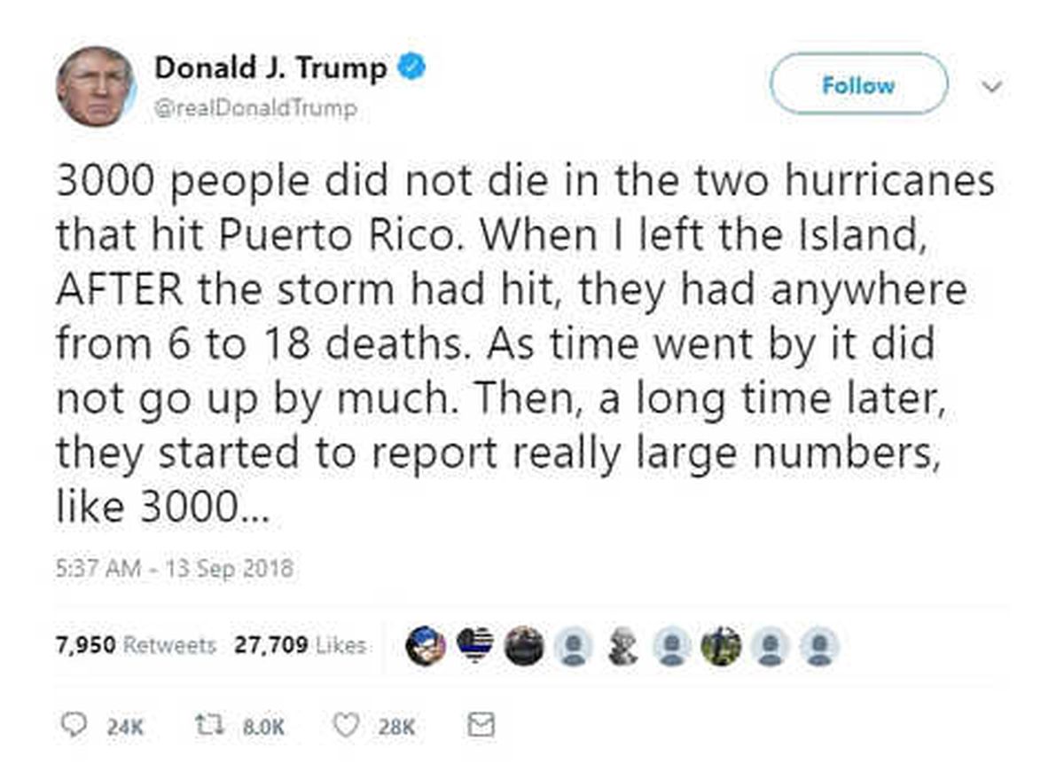 Trump: 'Porto Rico'da 3 Bin Kişi Ölmedi'