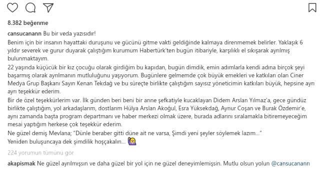 Habertürk'ün Başarılı Sunucusu Cansu Canan, Ekranlara Veda Ettiğini Sosyal Medya Hesabından Duyurdu