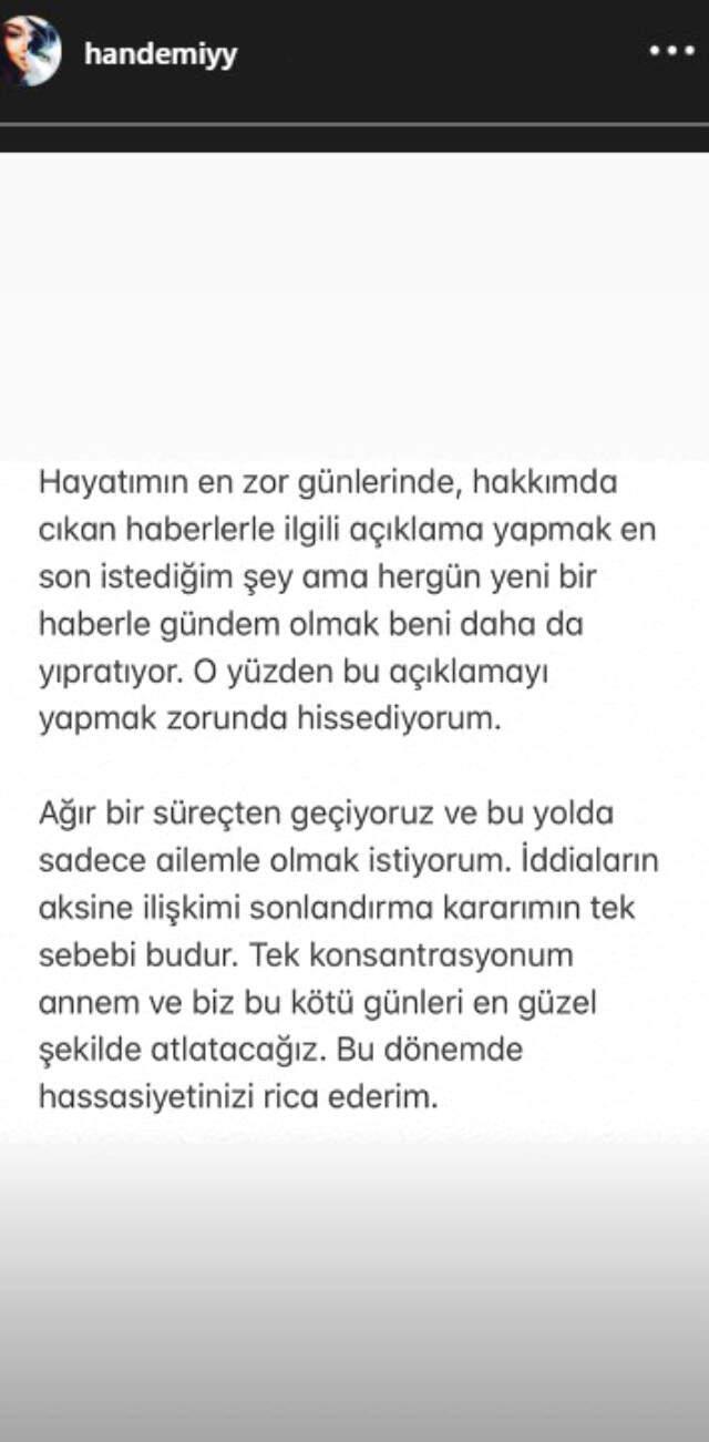 Hande Erçel, Murat Dalkılıç'tan Ailesinin Yanında Olmak İstediği İçin Ayrıldığını Duyurdu