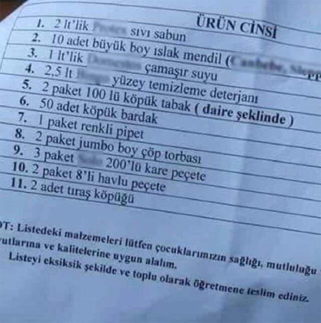 KKTC'de Okul Yönetimi Öğrencilerden, Tuvalet Kağıdı, Tuz Ruhu ve Tıraş Köpüğü Gibi Ürünler İstedi