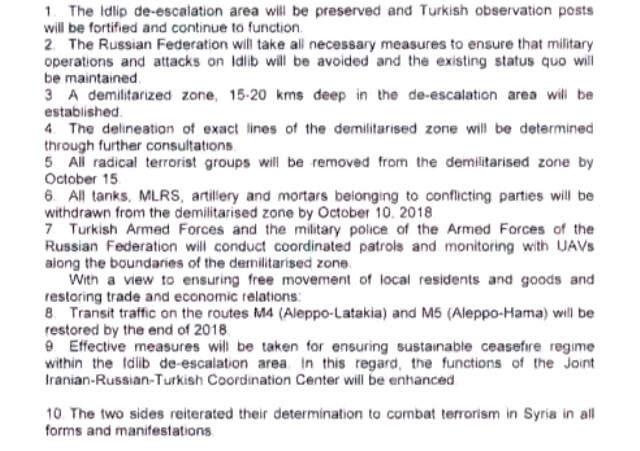 Türkiye ve Rusya Arasında İmzalanan İdlib Anlaşmasının Metni Ortaya Çıktı