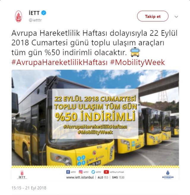 İstanbul'da Ulaşım Bugün Yüzde 50 İndirimli Olacak
