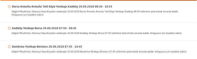 İDO, Bu Sabah Yapılması Planlanan Bazı Seferlerin İptal Edildiğini Açıkladı