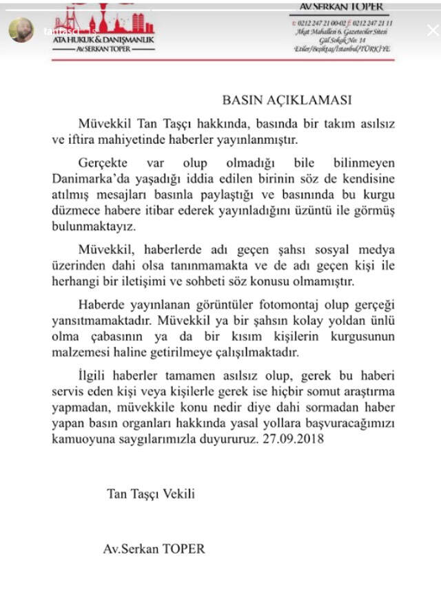 Tan Taşçı, Instagram'dan Diş Hekimi Pelin Elecik'i Taciz Ettiği İddialarını Yalanladı