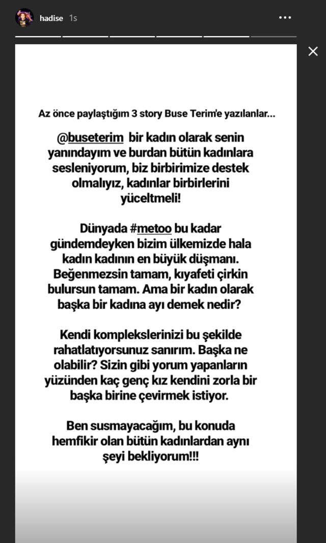 Fiziğini Eleştirenlere Sert Çıkan Buse Terim'e Hadise'den Destek