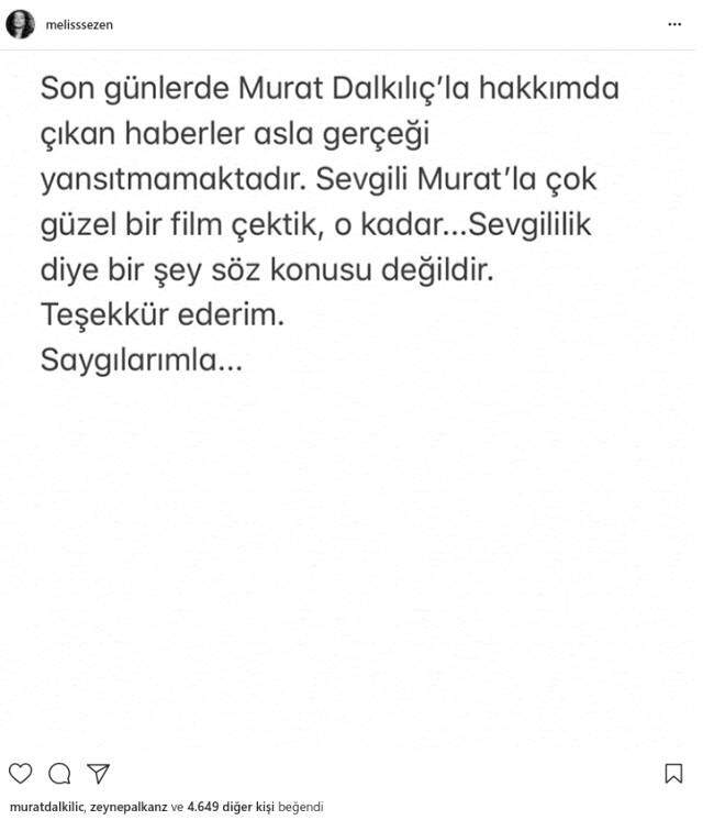 Murat Dalkılıçla Aşk Yaşadığı Konuşulan Oyuncu Melis Sezen, İddiaları Yalanladı