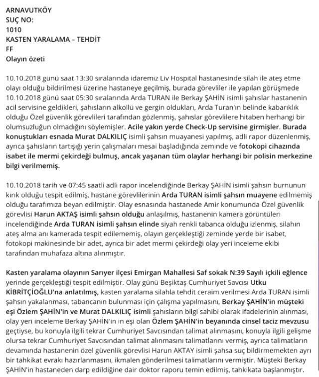 Arda Turan ile Berkay Arasında Yaşanan Olayın Polis Tutanağı Ortaya Çıktı