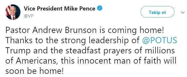 ABD Başkan Yardımcısı Pence'den Rahip Brunson Açıklaması: Trump'ın Güçlü Liderliği Sayesinde