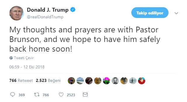 Son Dakika! Trump'tan Brunson'ın Serbest Kalmasına İlk Tepki: Bunun İçin Çalışıyoruz