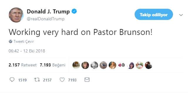 Son Dakika! Trump'tan Brunson'un Serbest Kalmasına İlk Tepki: Bunun İçin Çalışıyoruz