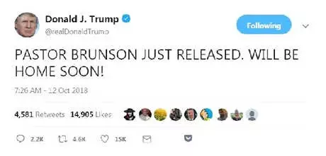 Trump: Rahip Brunson Serbest Bırakıldı, Yakında Evinde Olacak