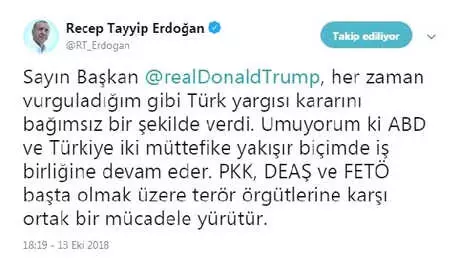 Erdoğan'dan Trump'a Yanıt