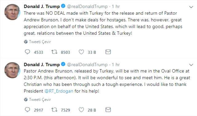 Son Dakika! Erdoğan'dan Trump'ın Teşekkür Mesajına Yanıt: Türk Yargısı Bağımsız Kararını Verdi