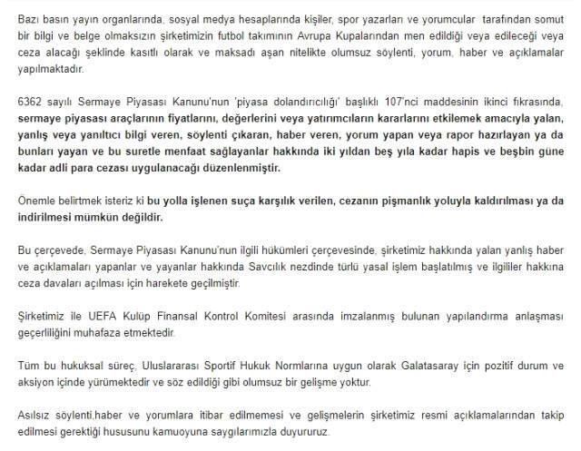 Galatasaray, Avrupa'dan Men Cezası Alacaklarına Yönelik Haberleri Yalanladı