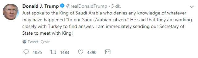 Son Dakika! Trump, Dışişleri Bakanı'nı Kral Selman ile Görüşmesi İçin Arabistan'a Gönderiyor