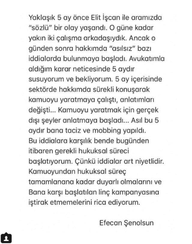 Ünlü Oyuncu Efecan Şenolsun, Taciz Suçlamalarına Cevap Verdi