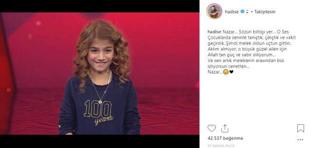 Ünlü şarkıcı Hadise'den, Hayatını Kaybeden Yarışmacı İçin Duygulandıran Paylaşım