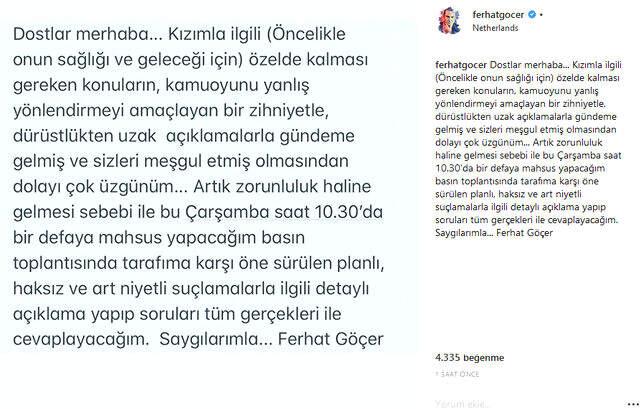 Ferhat Göçer'den Kızı Yağmur Göçer'in İddialarına Cevap: arka Niyetli Suçlama